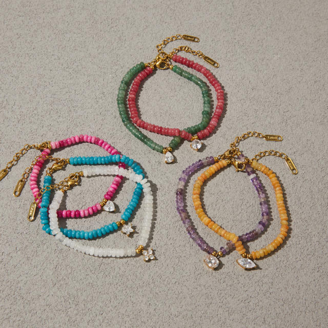 Stainless Steel Natural Stone Bracelet Beaded Jewelry colorful bead bracelet for women