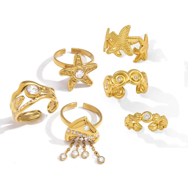 Summer holiday beach style stainless steel rings