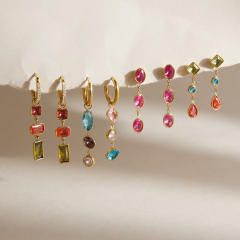 Summer colorful cubic zircon geometric stainless steel earrings