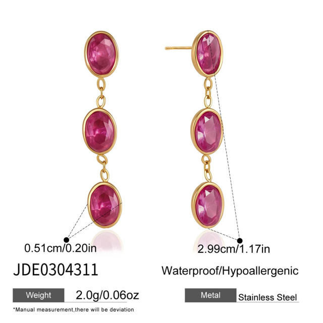 Summer colorful cubic zircon geometric stainless steel earrings