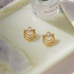 Multi layer line diamond inlaid stainless steel earrings