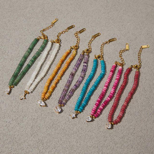 Stainless Steel Natural Stone Bracelet Beaded Jewelry colorful bead bracelet for women