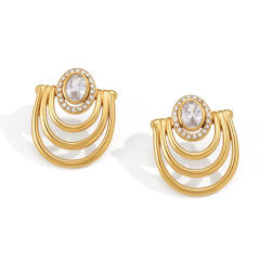 Multi layer line diamond inlaid stainless steel earrings