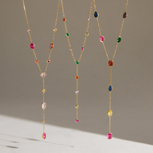 Dainty colorful diamond stainless steel necklace holiday jewelry long necklace