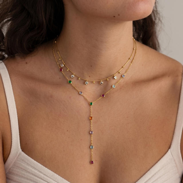 Dainty colorful diamond stainless steel necklace holiday jewelry long necklace
