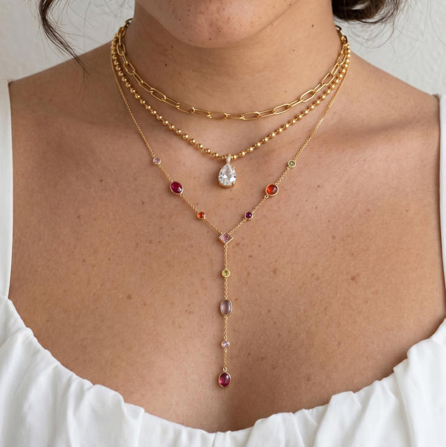 Dainty colorful diamond stainless steel necklace holiday jewelry long necklace