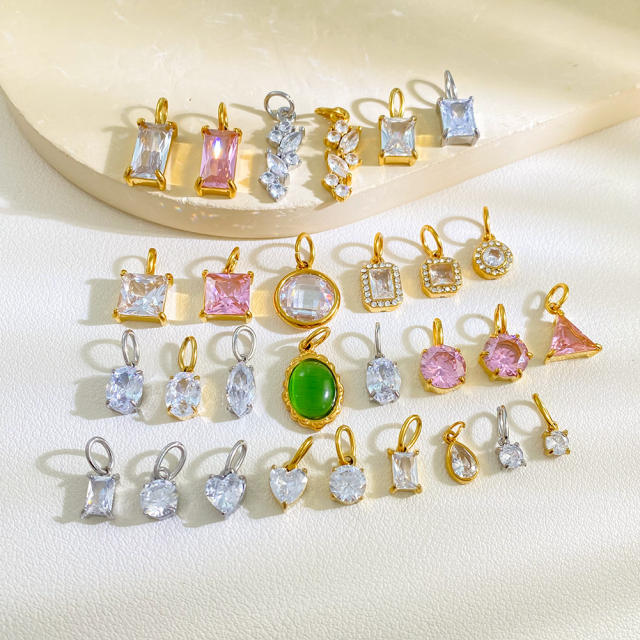 Stainless Steel Mixed Zircon Pendants Geometric Shape Gold and Silver Charms DIY Jewelry Accessories