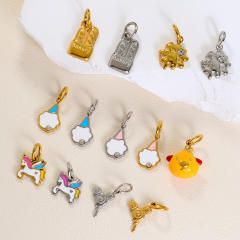 316L enamel Cute Unicorn Baking Cookie Fun Keychain stainless steel charm diy jewelry accessory