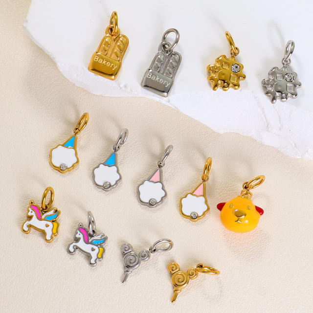 316L enamel Cute Unicorn Baking Cookie Fun Keychain stainless steel charm diy jewelry accessory
