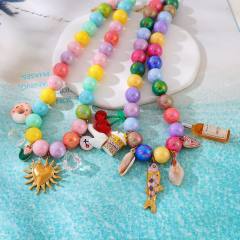 Summer candy color resin bead stainless steel charm necklace for women
