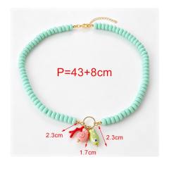 Summer fresh green color resin bead fish charm necklace for women holiday