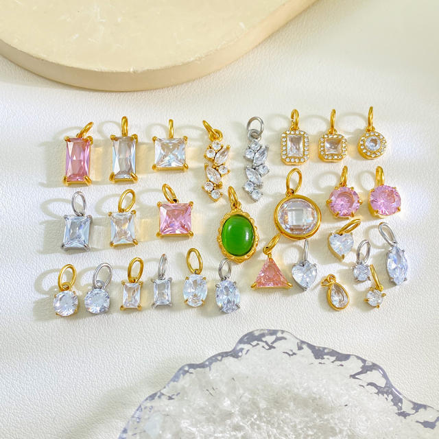 Stainless Steel Mixed Zircon Pendants Geometric Shape Gold and Silver Charms DIY Jewelry Accessories