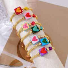Popular contrast color heart block gold color beaded bracelet
