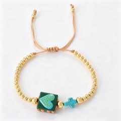 Popular contrast color heart block gold color beaded bracelet