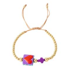 Popular contrast color heart block gold color beaded bracelet