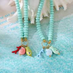 Summer fresh green color resin bead fish charm necklace for women holiday