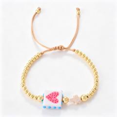 Popular contrast color heart block gold color beaded bracelet