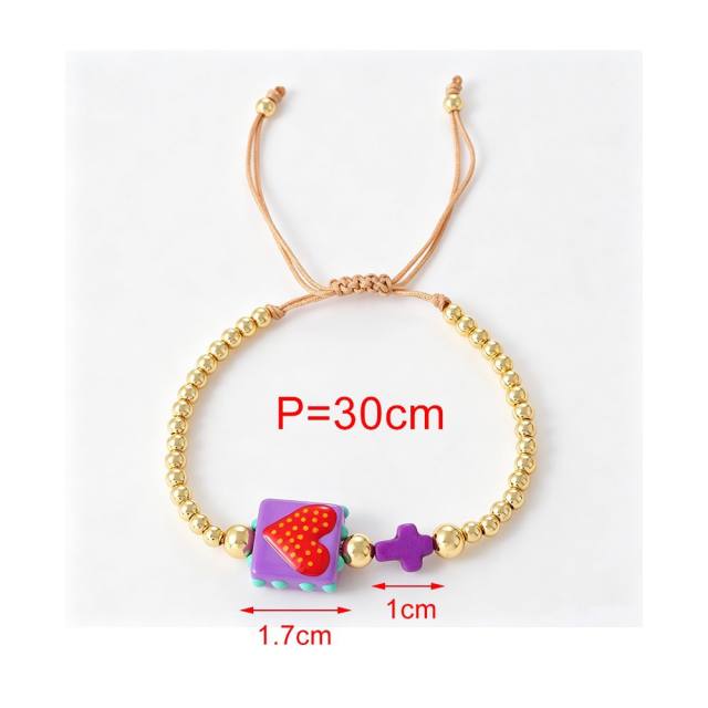 Popular contrast color heart block gold color beaded bracelet