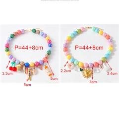 Summer candy color resin bead stainless steel charm necklace for women