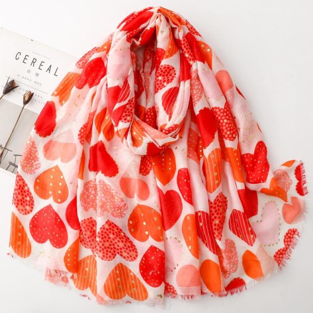 Vintage Heart-Patterned Scarf with Gold Stamping Sun-Protective Shawl
