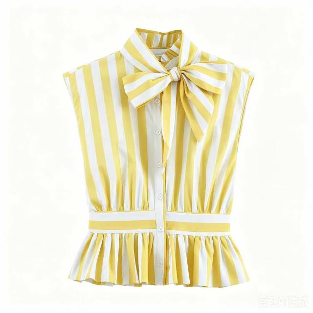 Women's Clothing French Style Bow Decorated Striped Sleeveless Shirt