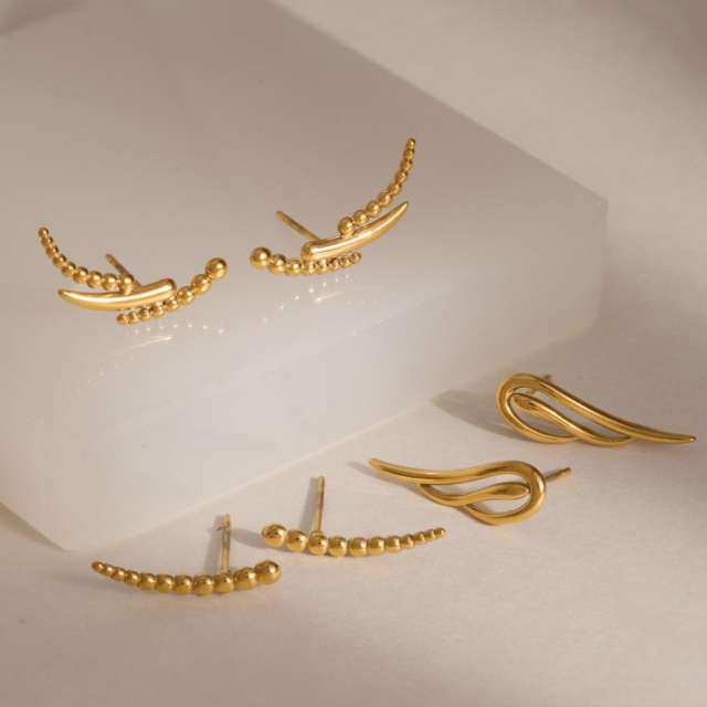 Simple smile face wing design stainless steel earrings