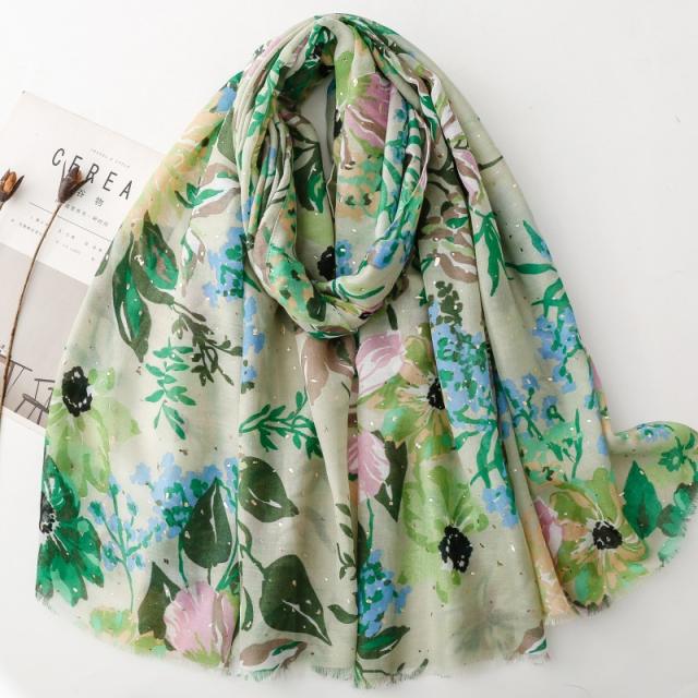 Summer fresh green red color flower pattern scarf shawl