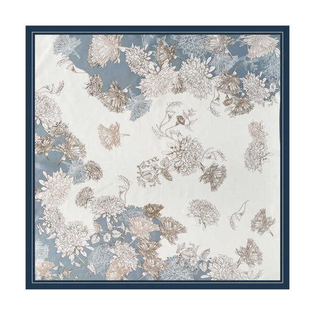90cm vintage flower pattern square satin scarf headscarf