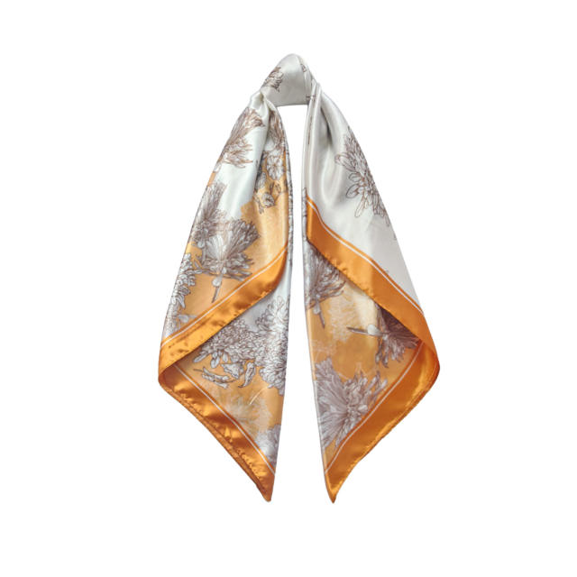 90cm vintage flower pattern square satin scarf headscarf