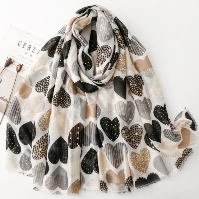 Vintage Heart-Patterned Scarf with Gold Stamping Sun-Protective Shawl