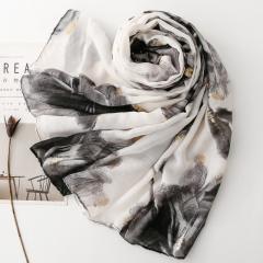 Summer Large lotus flower with gold foil stamping scarf shawl