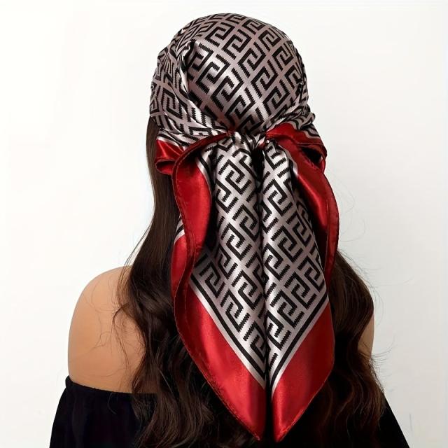 New Style Retro Pattern Printed imitation Scarf 90*90cm Satin Square Scarf Casual Headscarf