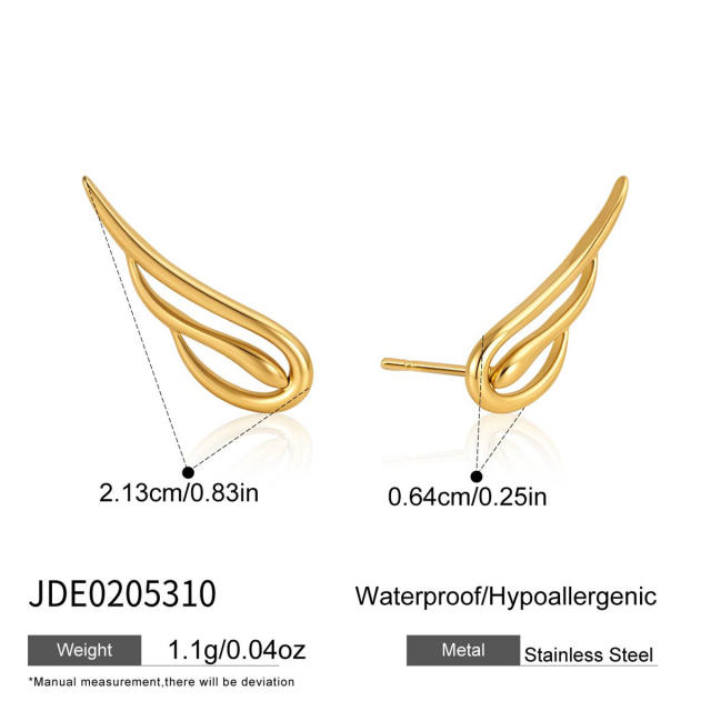 Simple smile face wing design stainless steel earrings
