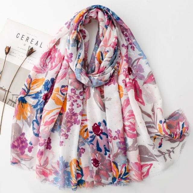 Summer fresh green red color flower pattern scarf shawl