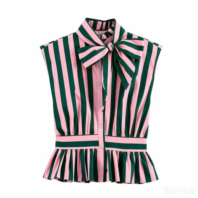 Women's Clothing French Style Bow Decorated Striped Sleeveless Shirt