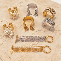 Ins-Style Stainless Steel Real Gold Rings with Tassel Pearl personality stainless steel rings