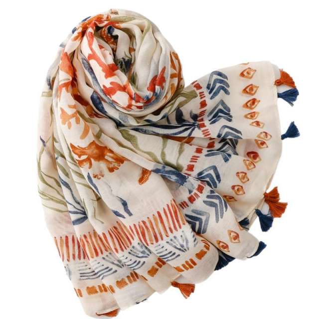 Navy Style Underwater World Seaweed Shell Starfish Plant Tassel Scarf Travel Vacation Shawl