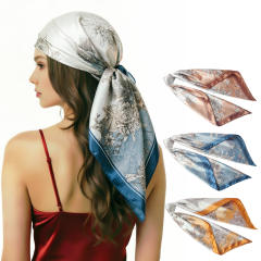 90cm vintage flower pattern square satin scarf headscarf