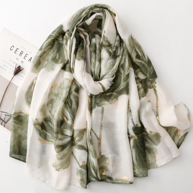 Summer Large lotus flower with gold foil stamping scarf shawl