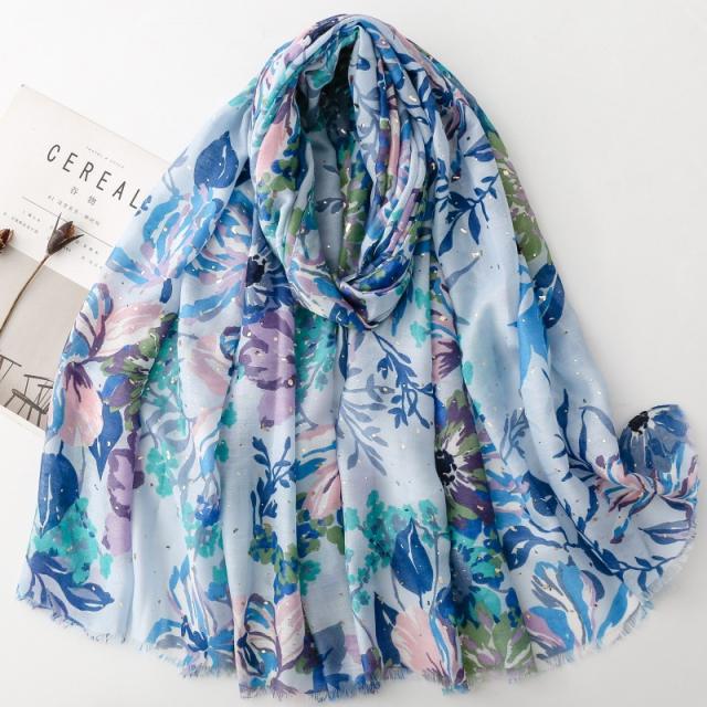 Summer fresh green red color flower pattern scarf shawl