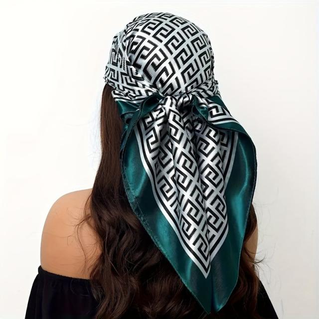 New Style Retro Pattern Printed imitation Scarf 90*90cm Satin Square Scarf Casual Headscarf
