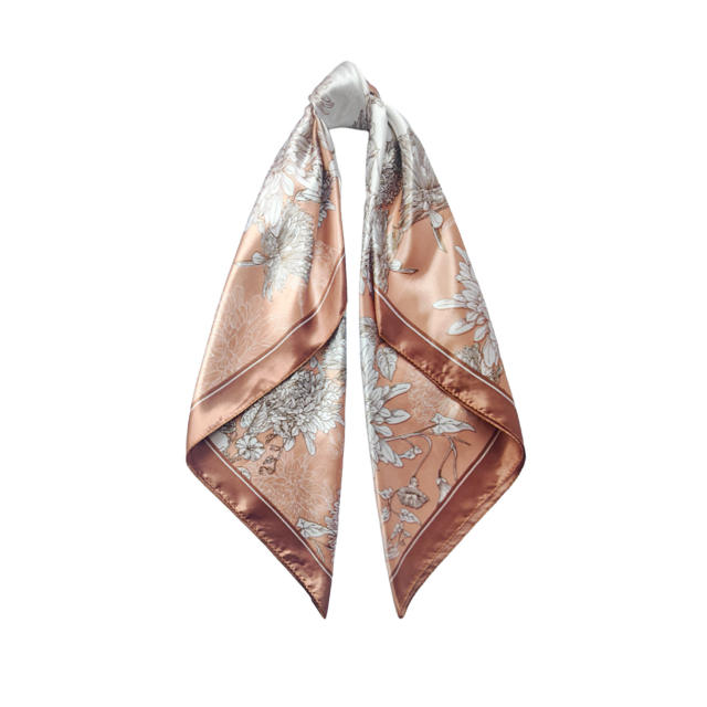 90cm vintage flower pattern square satin scarf headscarf