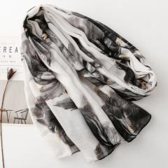 Summer Large lotus flower with gold foil stamping scarf shawl