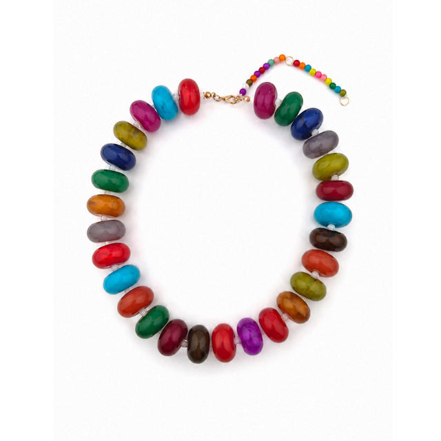 New Acrylic Color Smudged Beaded Necklace Dopamine Accessories Fashionista Casual Necklace