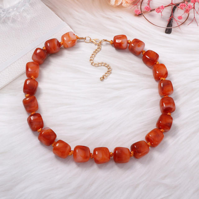 Simple Personality Versatile Geometric Square Acrylic Beads Women's Beaded Necklace Daily Wear for Women