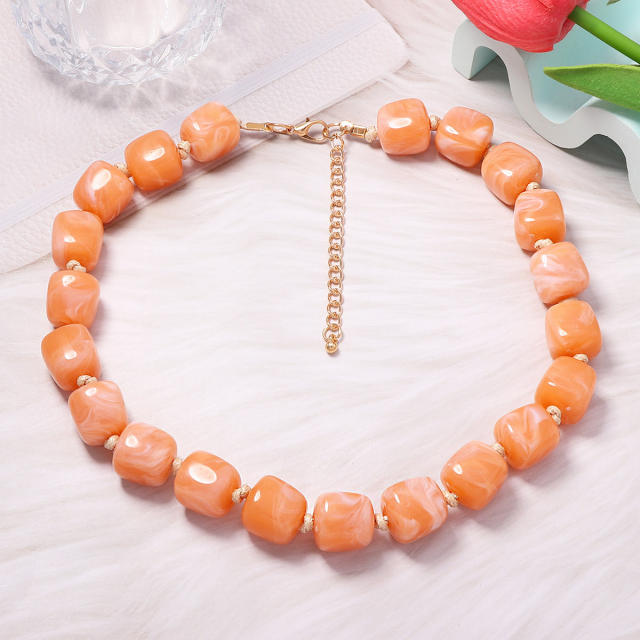 Simple Personality Versatile Geometric Square Acrylic Beads Women's Beaded Necklace Daily Wear for Women