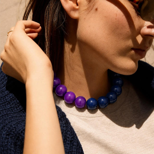 Popular Bohemian Colorful Acrylic Bead Single-Layer Beaded Necklace Exaggerated bead necklace