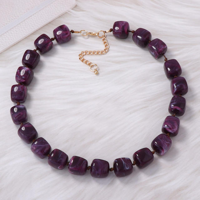 Simple Personality Versatile Geometric Square Acrylic Beads Women's Beaded Necklace Daily Wear for Women