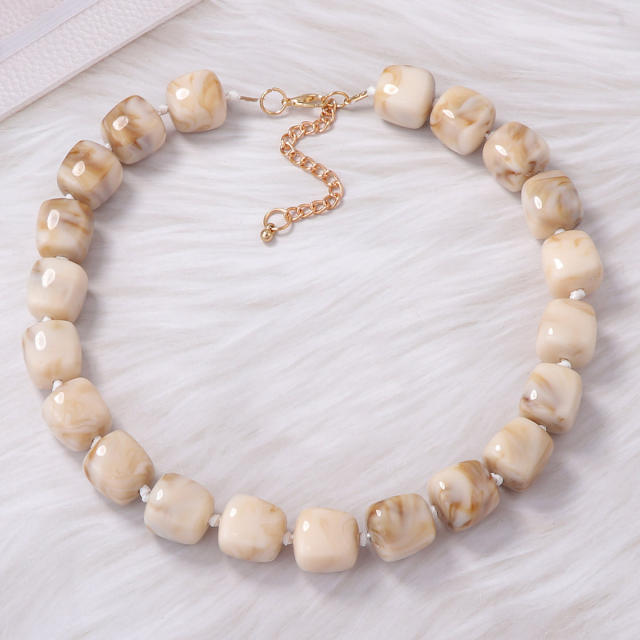 Simple Personality Versatile Geometric Square Acrylic Beads Women's Beaded Necklace Daily Wear for Women