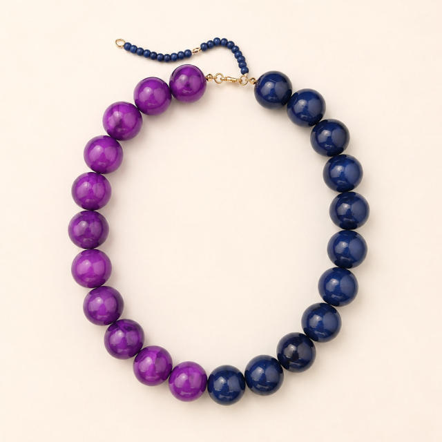 Popular Bohemian Colorful Acrylic Bead Single-Layer Beaded Necklace Exaggerated bead necklace